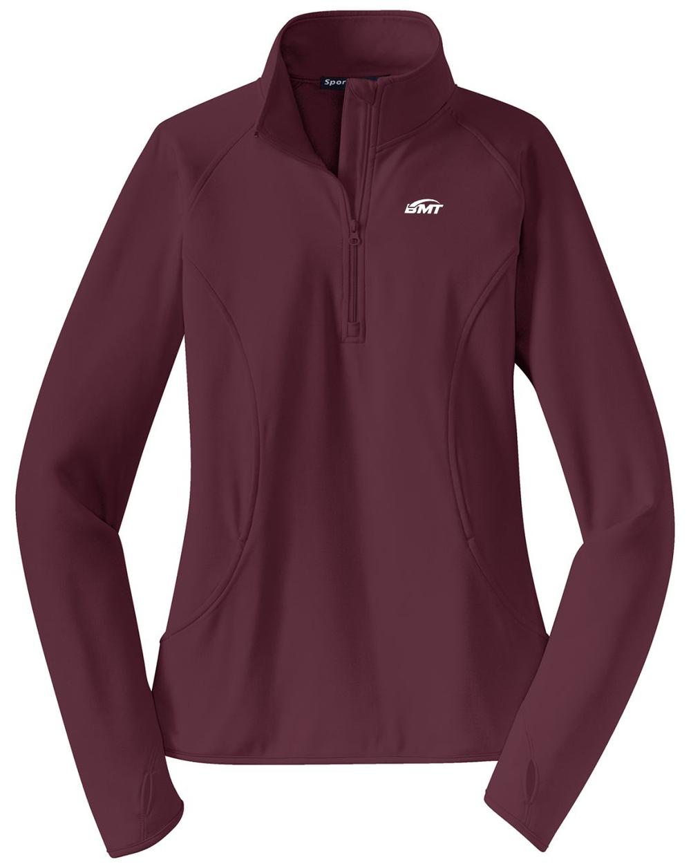 BMT Women's Sport-Wick Stretch 1/2-Zip Tennis Pullover, color: Maroon