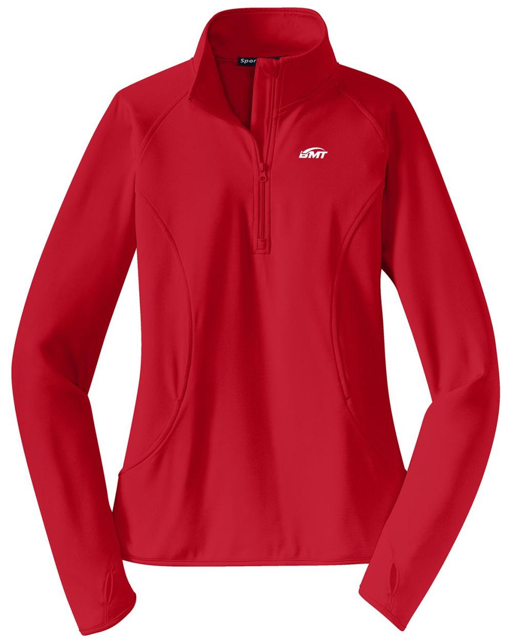 BMT Women's Sport-Wick Stretch 1/2-Zip Tennis Pullover, color: True Red