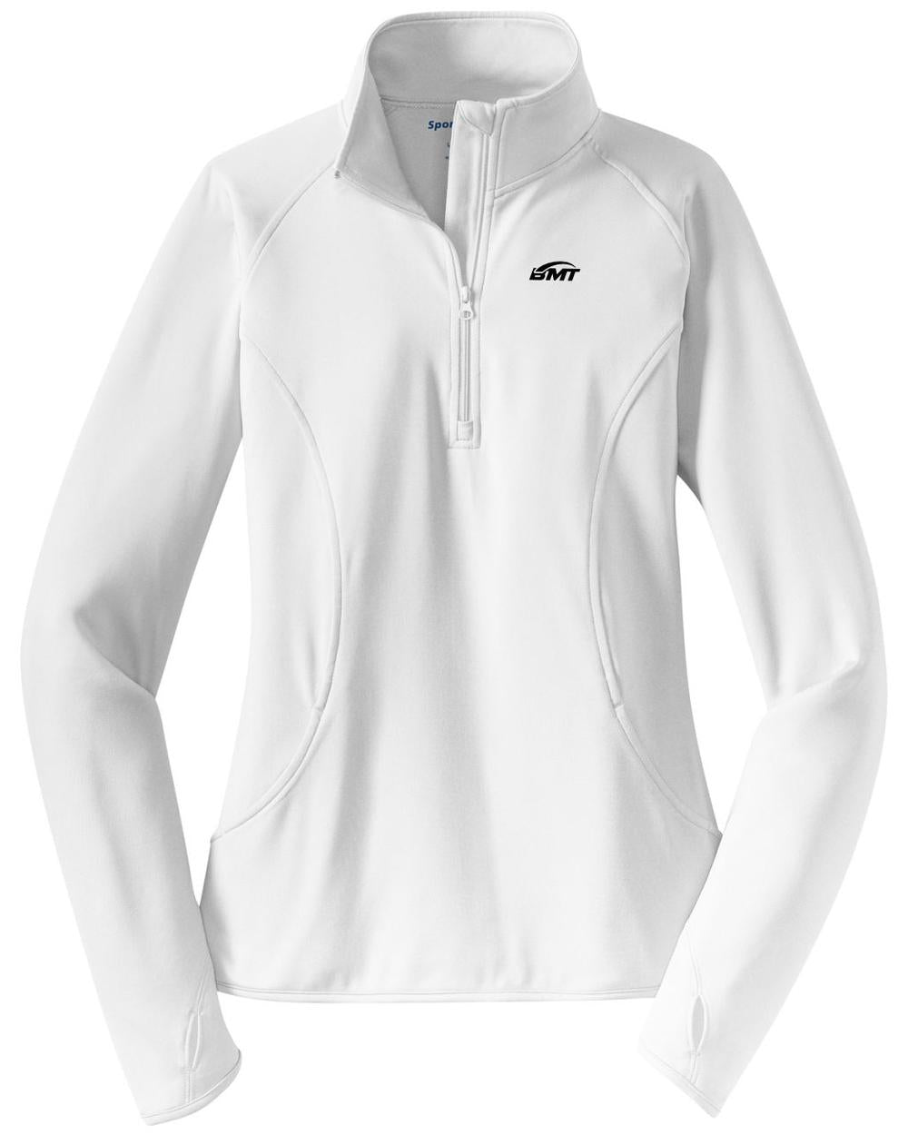 BMT Women's Sport-Wick Stretch 1/2-Zip Tennis Pullover, color: White