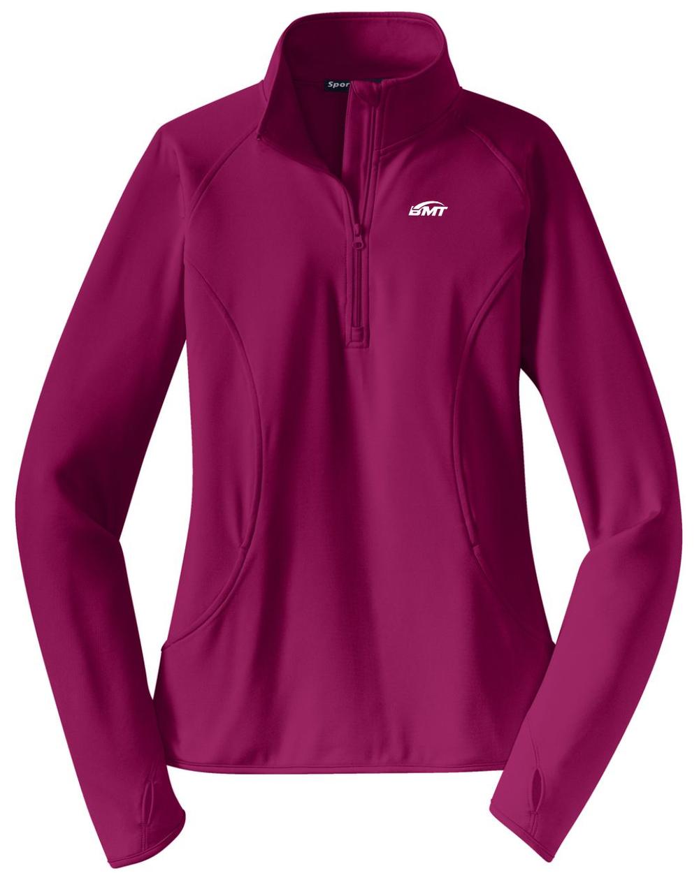 BMT Women's Sport-Wick Stretch 1/2-Zip Tennis Pullover, color: Pink Rush