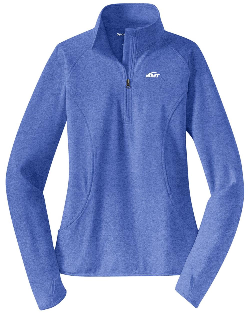 BMT Women's Sport-Wick Stretch 1/2-Zip Tennis Pullover, color: True Royal Heather