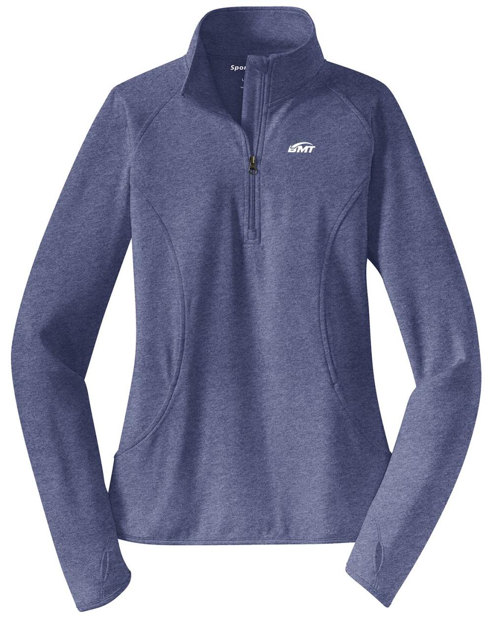 BMT Women's Sport-Wick Stretch 1/2-Zip Tennis Pullover, color: True Navy Heather