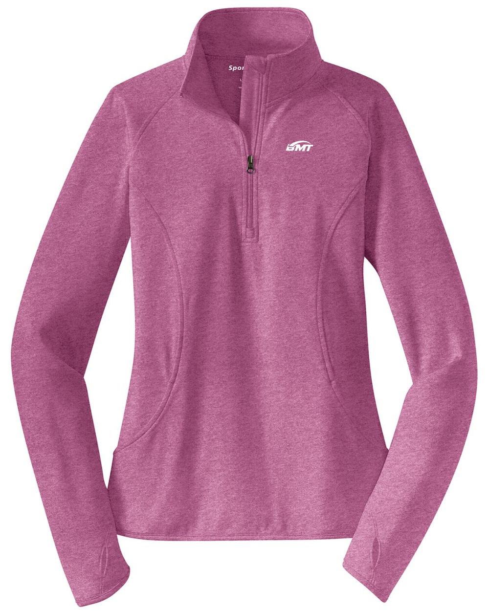 BMT Women's Sport-Wick Stretch 1/2-Zip Tennis Pullover, color: Pink Rush Heather
