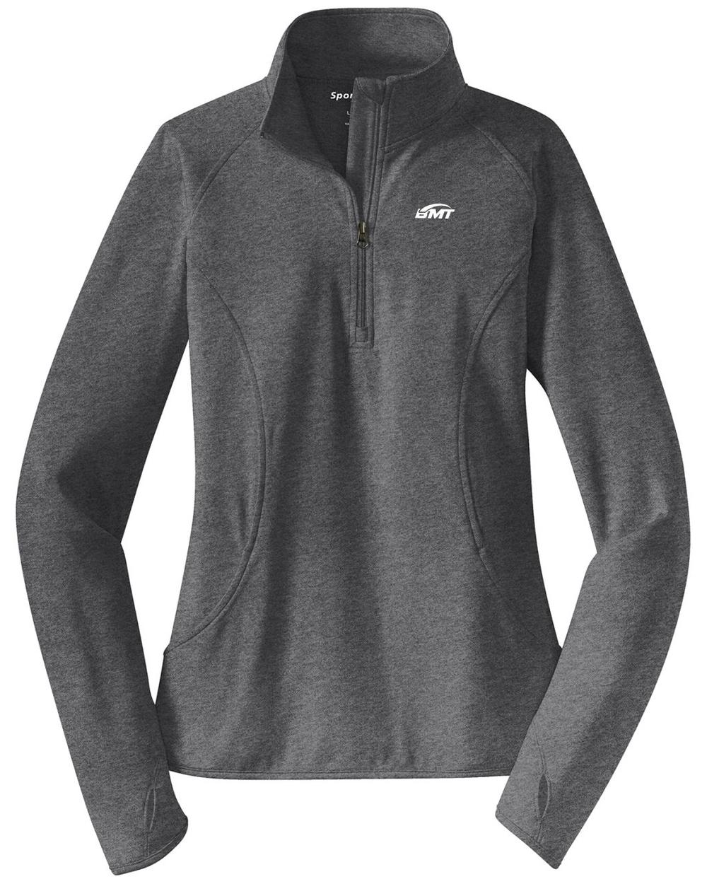 BMT Women's Sport-Wick Stretch 1/2-Zip Tennis Pullover, color: Charcoal Grey Heather
