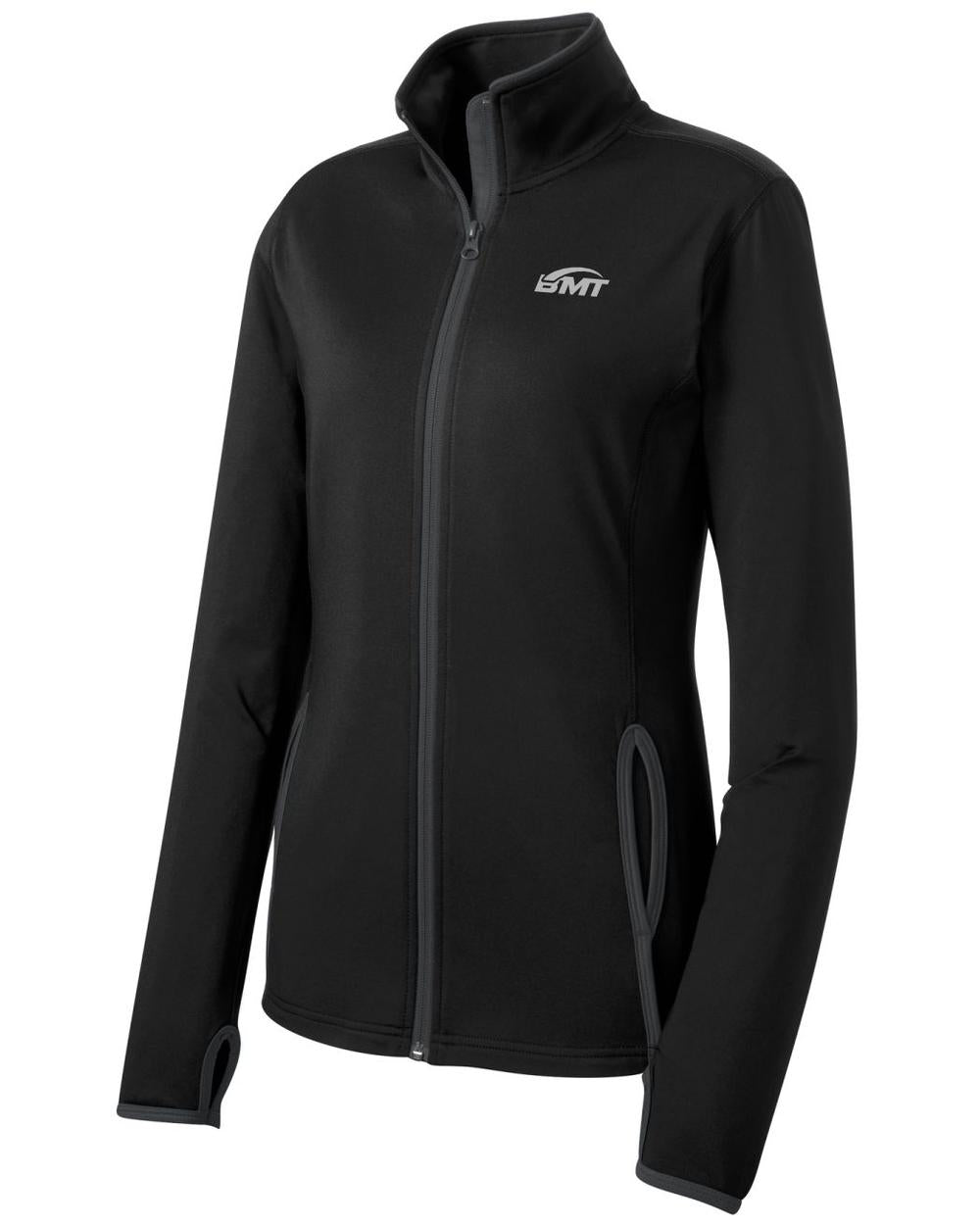 BMT Women's Sport-Wick Stretch Contrast Tennis Jacket, color: Black/Charcoal Grey