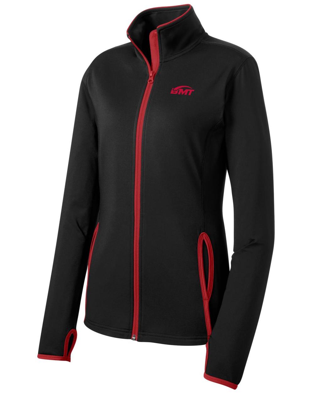 BMT Women's Sport-Wick Stretch Contrast Tennis Jacket, color: Black/True Red