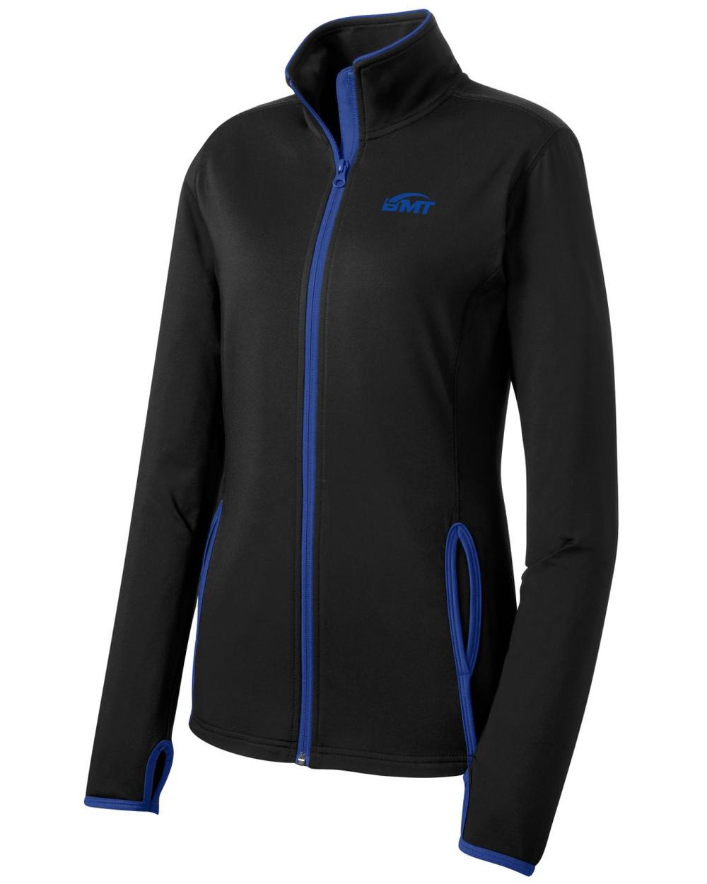 BMT Women's Sport-Wick Stretch Contrast Tennis Jacket, color: Black/True Royal