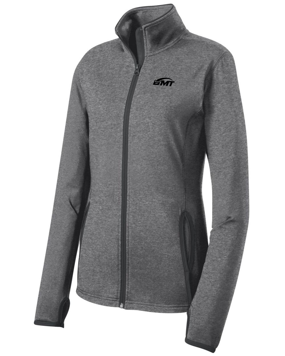 BMT Women's Sport-Wick Stretch Contrast Tennis Jacket, color: Charcoal Grey Heather/Charcoal Grey