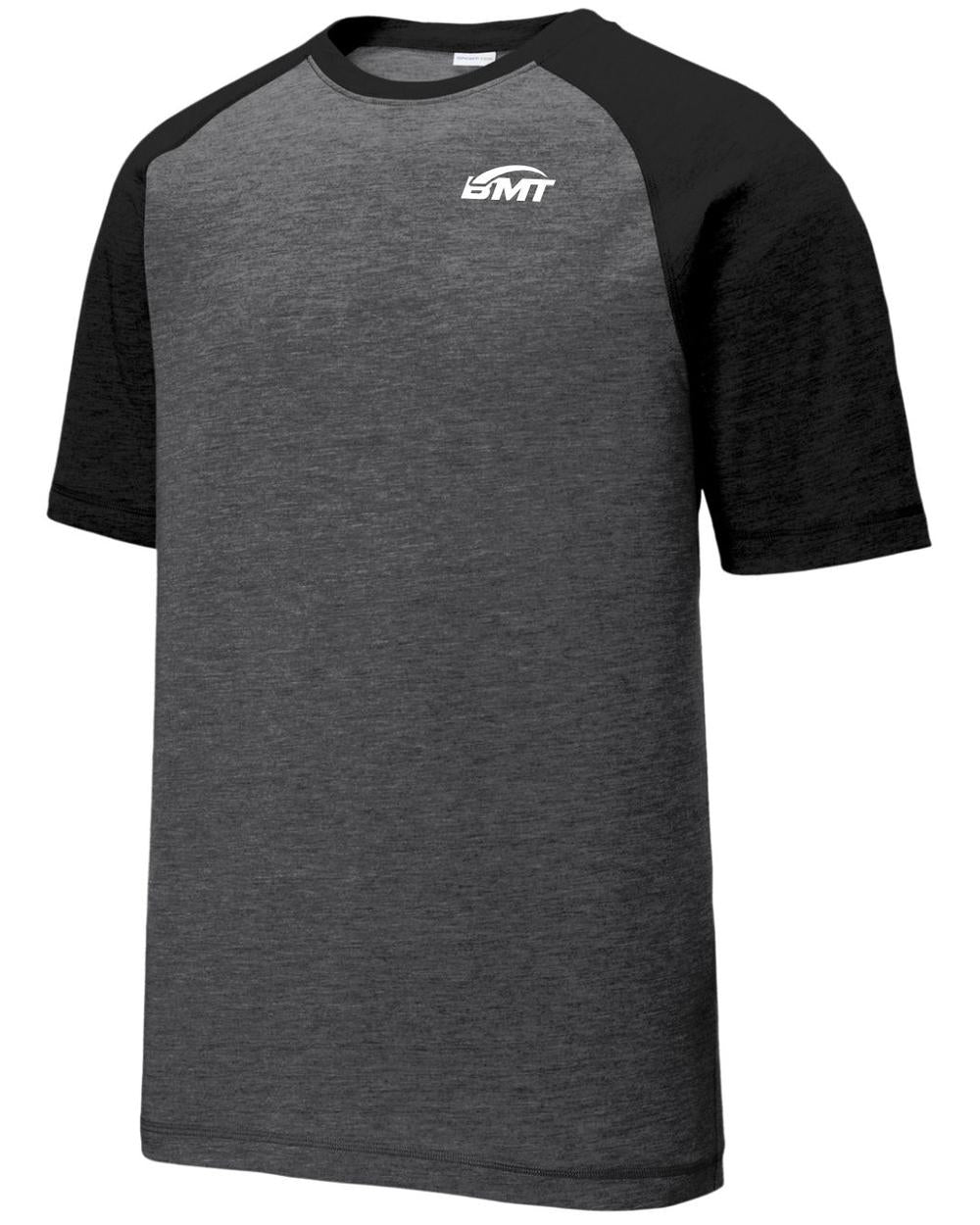 BMT Men's TriBlend Wicking Tennis T-Shirt, color: Black Triad Solid/Dark Grey Heather