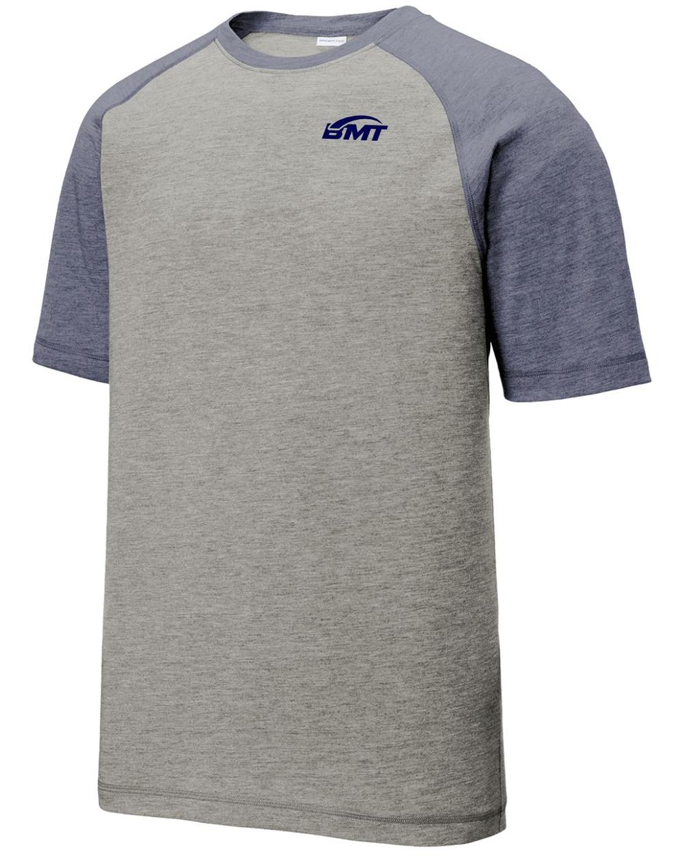 BMT Men's TriBlend Wicking Tennis T-Shirt, color: True Navy Heather/Light Grey Heather