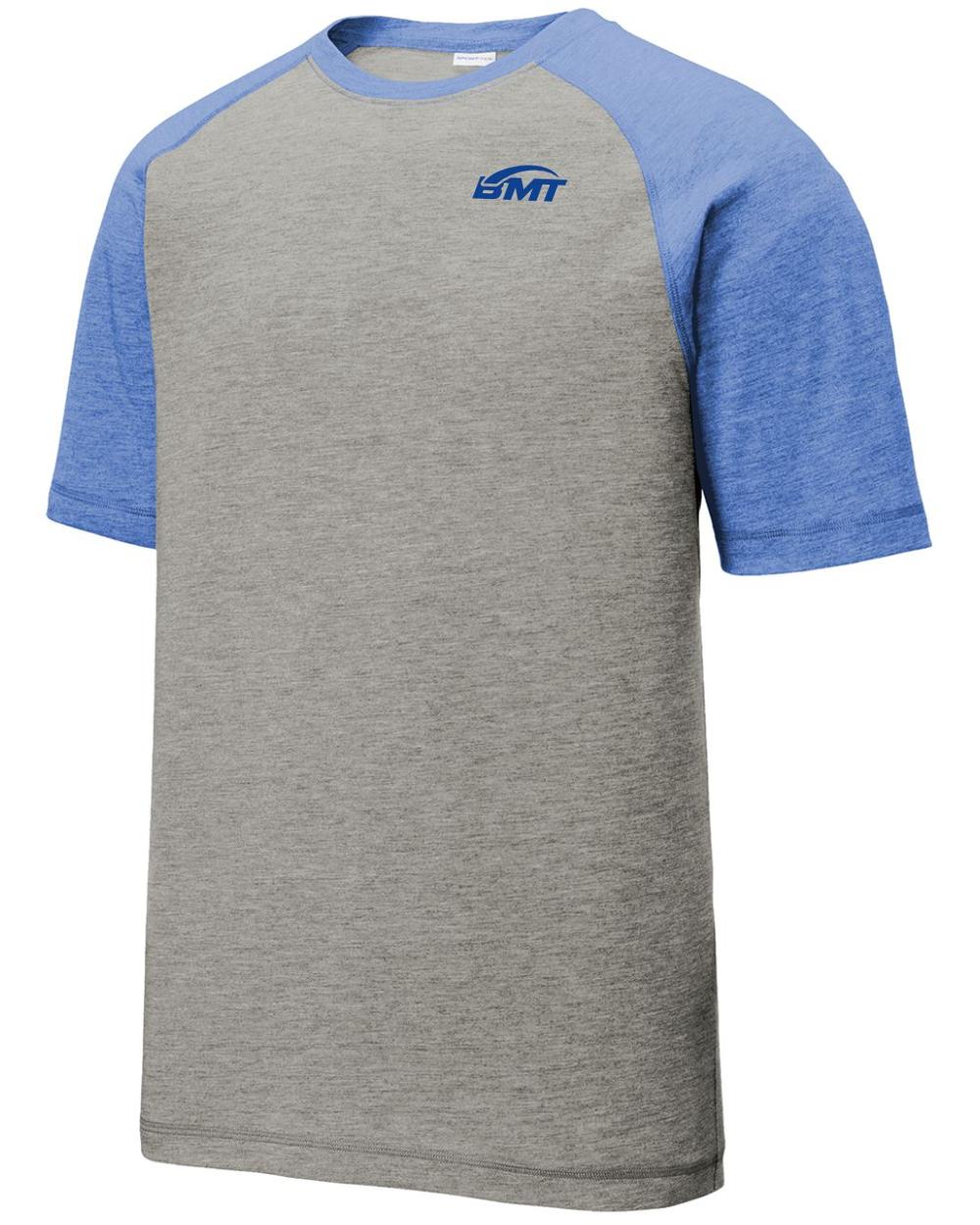 BMT Men's TriBlend Wicking Tennis T-Shirt, color: True Royal Heather/Light Grey Heather