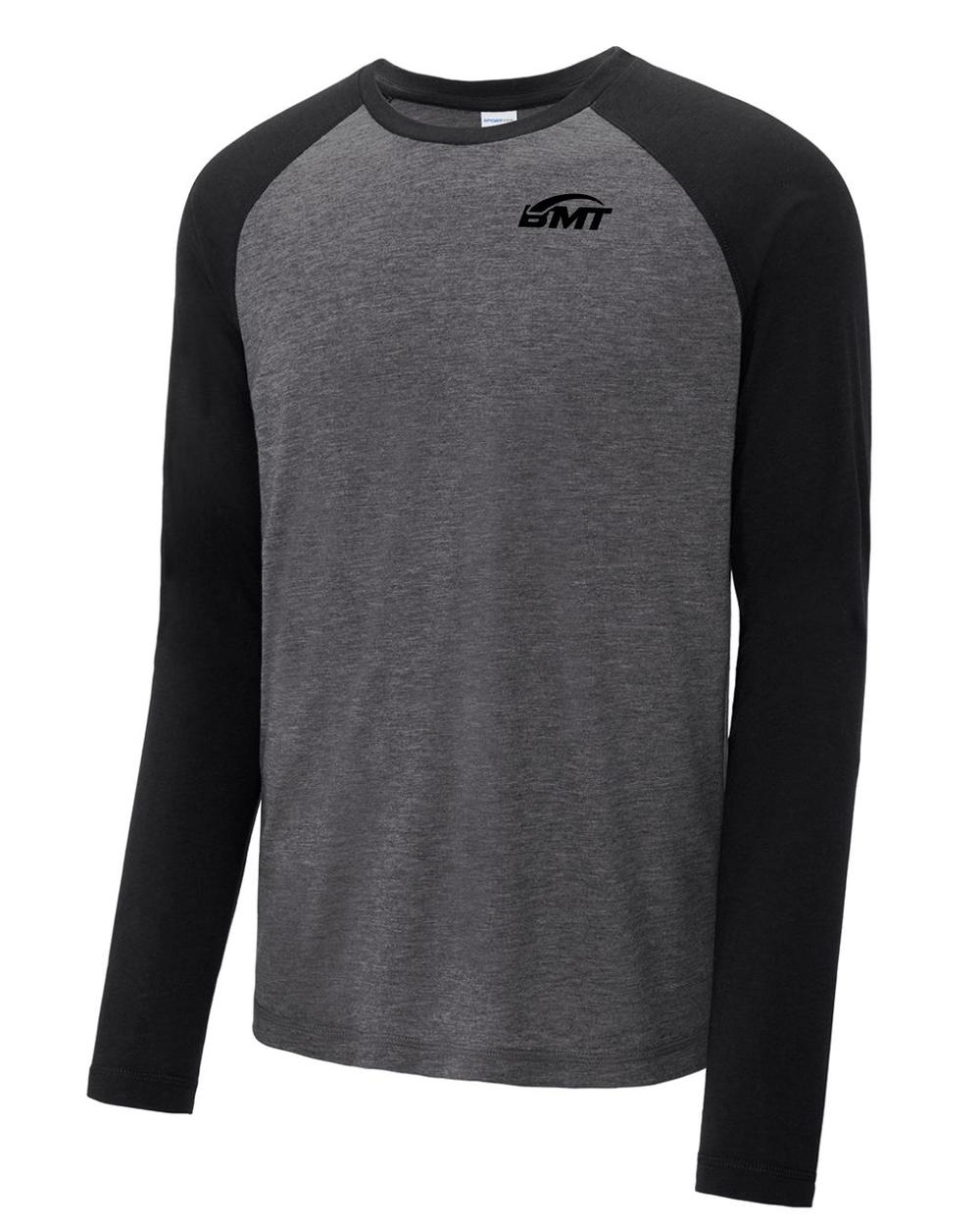 BMT Men's TriBlend Wicking L/S Tennis T-Shirt, color: Black Triad Solid/Dark Grey Heather