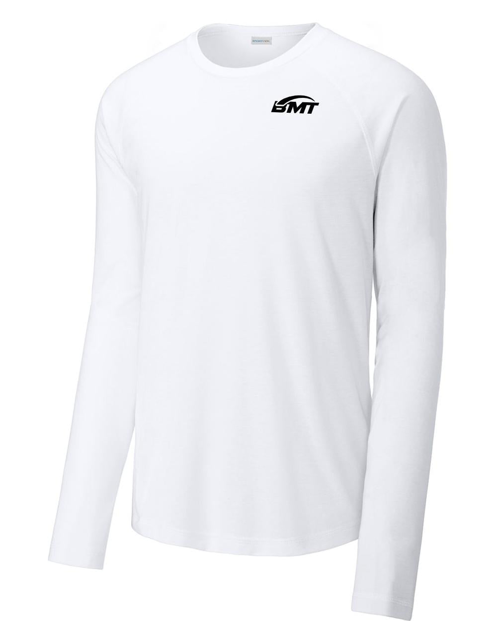BMT Men's TriBlend Wicking L/S Tennis T-Shirt, color: White Triad Solid