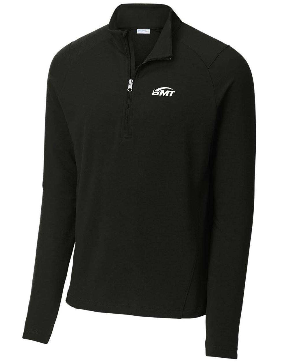 BMT Men's Sport-Wick Stretch FlexFleece 1/4-Zip Tennis Pullover, color: Black