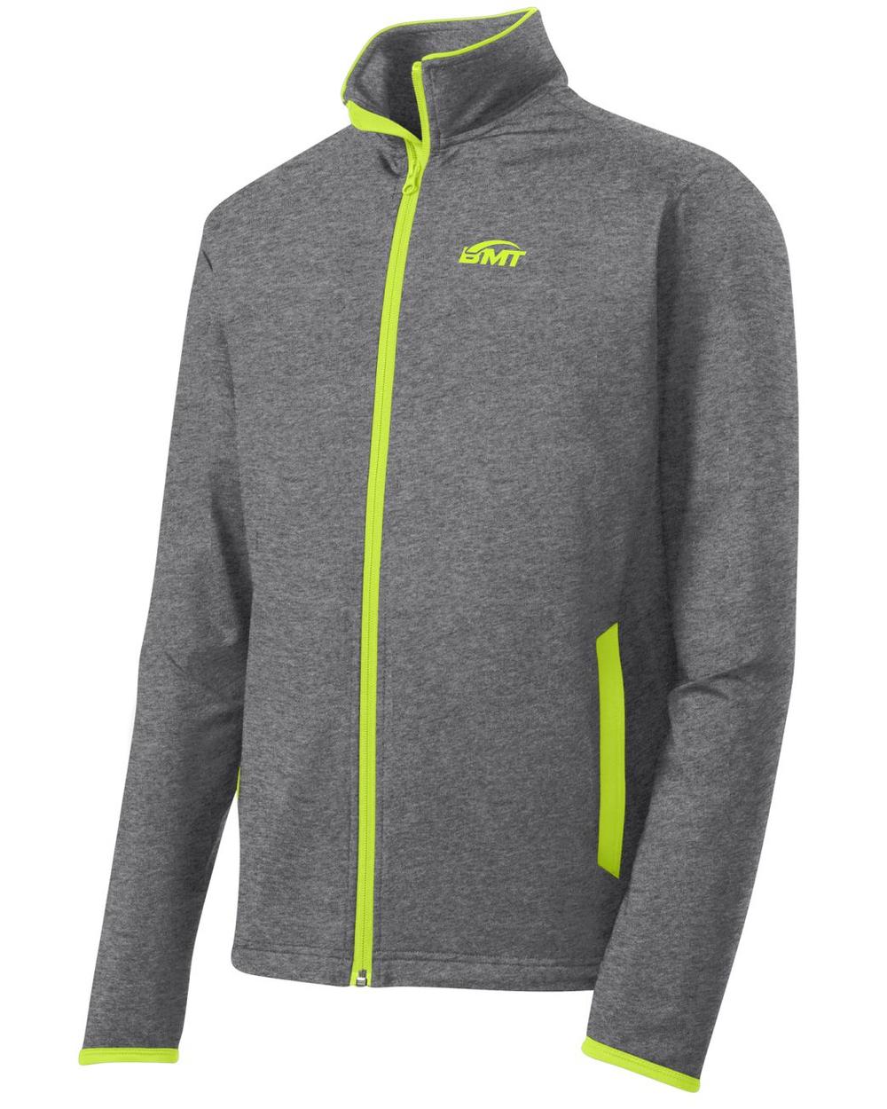 BMT Men's Sport-Wick Stretch Contrast Tennis Jacket, color: Charcoal Grey Heather/Charge Green