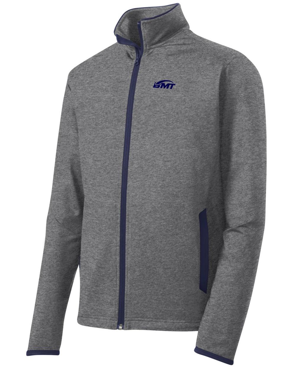 BMT Men's Sport-Wick Stretch Contrast Tennis Jacket, color: Charcoal Grey Heather/True Navy